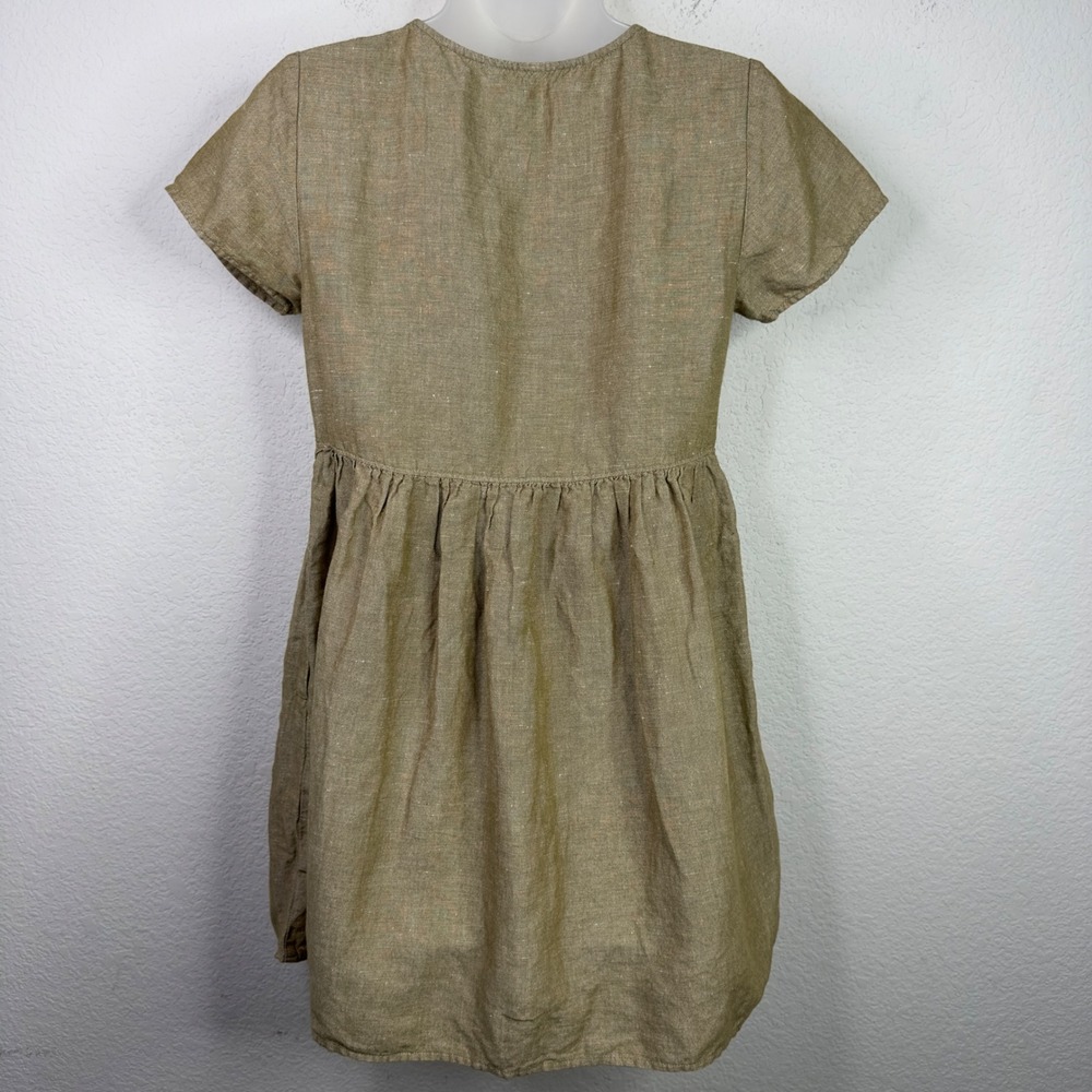 Madewell dress Women XXS Olive Green Linen Blend Button Boho Coastal Minimalist - Picture 2 of 9